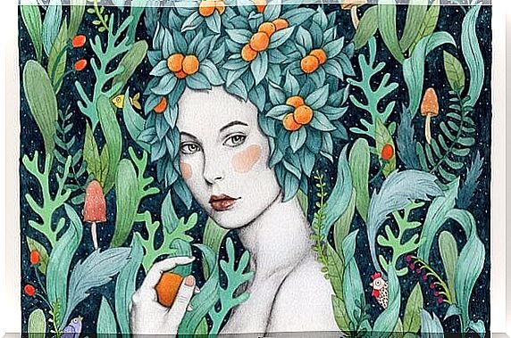 Woman with leaves like hair