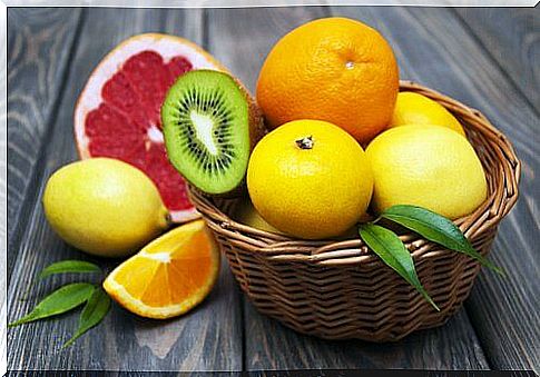 Basket with different fruits