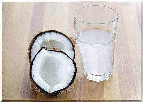 a glass of coconut milk