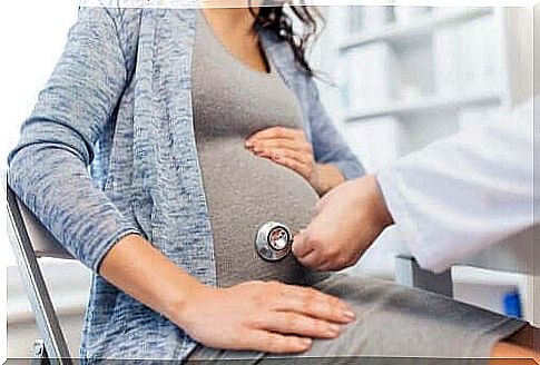 Pregnant woman is checked by a doctor