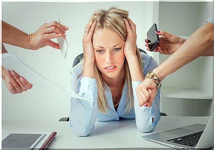 Woman with stress at work